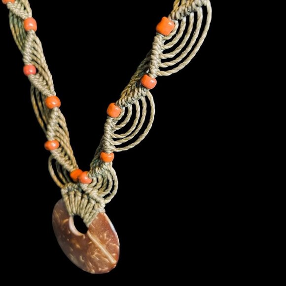 Boho Macrame Necklace Natural Stone Pendant Handmade Earthy Festival Jewelry - Picture 5 of 9